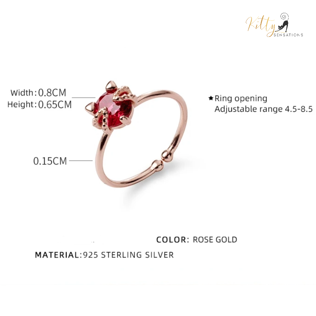 Ruby Red Cat Ring in Solid 925 Sterling Silver (Rose Gold Plated) - Adjustable Size