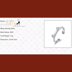 Silver Ring With Cat Ears in Solid 925 Sterling Silver