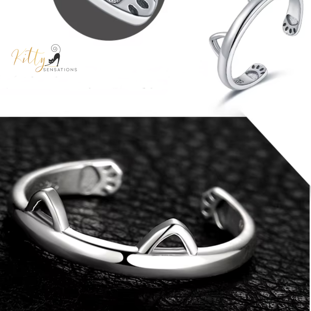 Silver Ring With Cat Ears in Solid 925 Sterling Silver