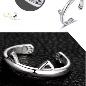 Silver Ring With Cat Ears in Solid 925 Sterling Silver