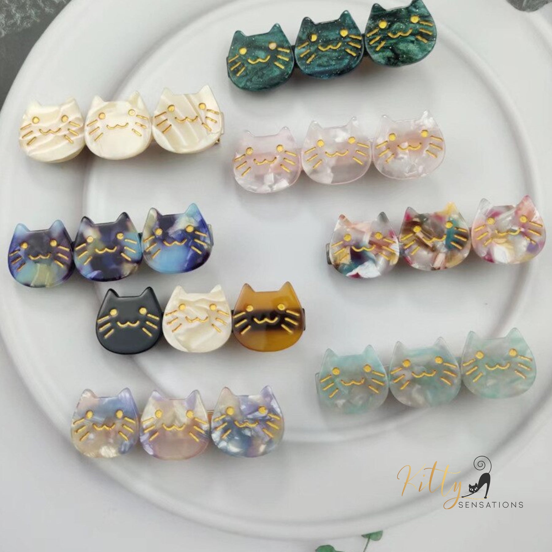 www.KittySensations.com: Three Kitties Hair Clip (High Quality Acetate) - Available in Multiple Color Options ($28.55): https://www.kittysensations.com/products/three-kitties-hair-clip-high-quality-acetate-available-in-multiple-colors