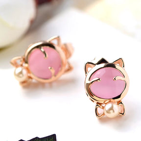 Gold Bowtie Cat Stud Earrings (14K Gold Plated)