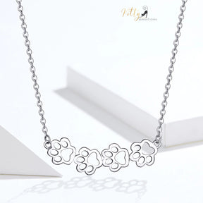 4 Cat Paws Necklace in Solid 925 Sterling Silver - (Platinum Plated)