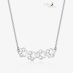 4 Cat Paws Necklace in Solid 925 Sterling Silver - (Platinum Plated)