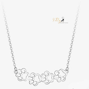 4 Cat Paws Necklace in Solid 925 Sterling Silver - (Platinum Plated)