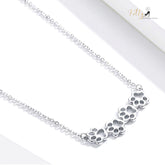 4 Cat Paws Necklace in Solid 925 Sterling Silver - (Platinum Plated)