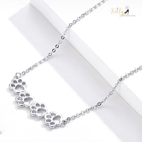 4 Cat Paws Necklace in Solid 925 Sterling Silver - (Platinum Plated)