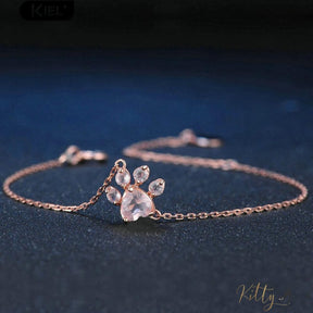 Natural Rose Quartz Cat Paw Set (Solid 925 Sterling Silver, 14K Rose Gold Plated)