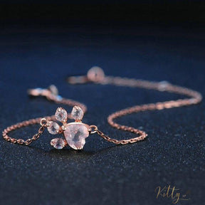 Natural Rose Quartz Cat Paw Set (Solid 925 Sterling Silver, 14K Rose Gold Plated)