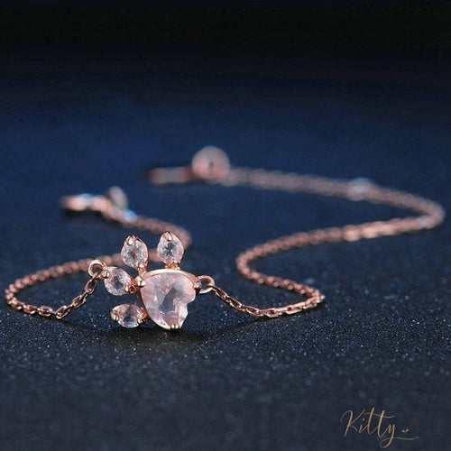 Natural Rose Quartz Cat Paw Set (Solid 925 Sterling Silver, 14K Rose G