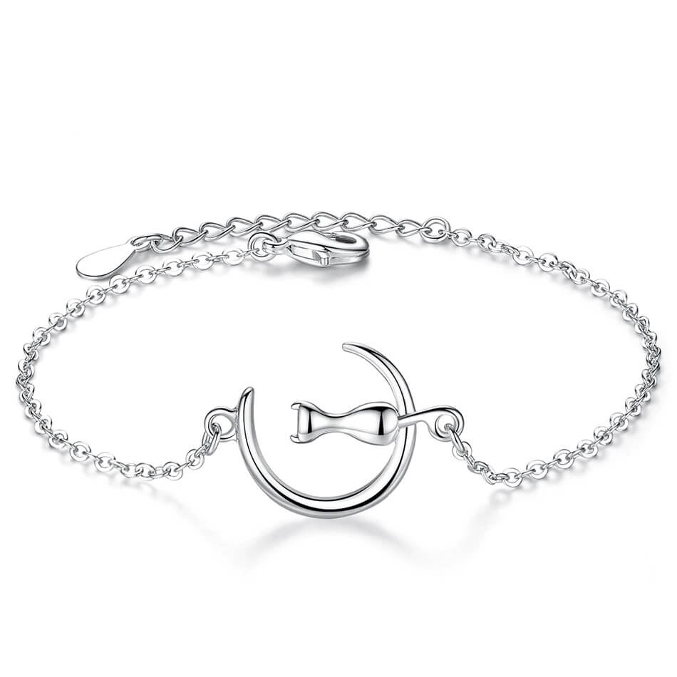 cat moon bracelet sterling silver white surface 10047062-s925-silver-bracelet