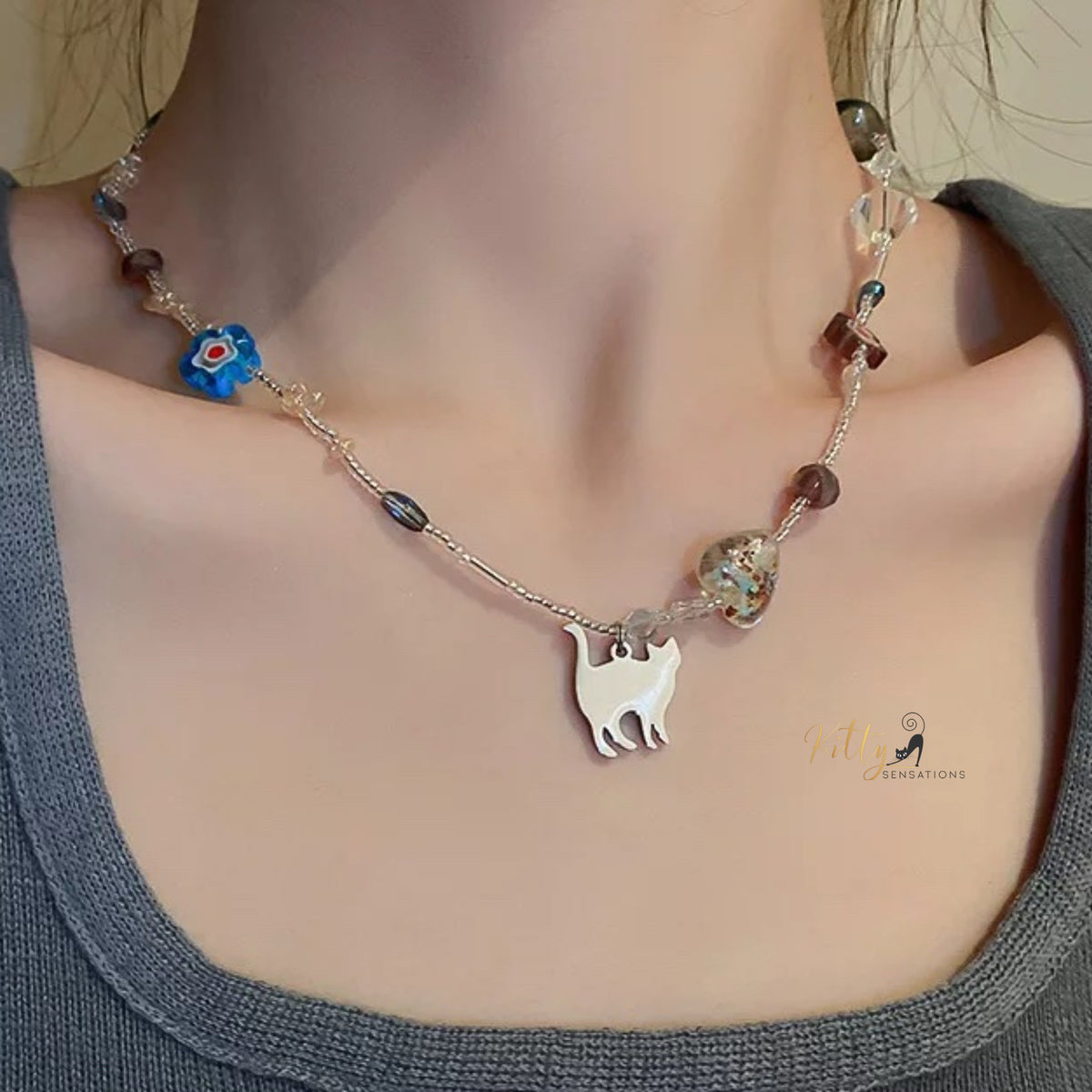 Kitty Beads Necklace in Acrylic and Metal