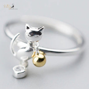 Who-Will-Bell-The-Cat Ring in Solid 925 Sterling Silver (Gold Plated) - Adjustable