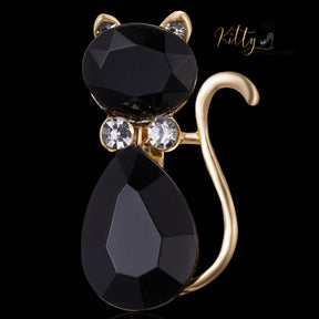 Black Crystal and CZ Cat Brooch