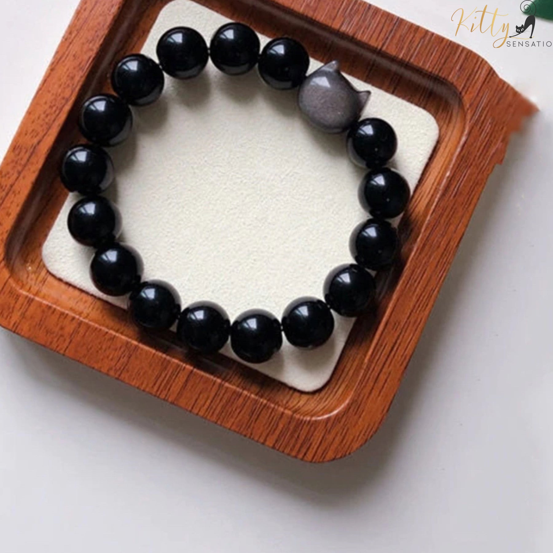 http://KittySensations.com Natural Obsidian Cat Bracelet - Adjustable Size ($51.99): https://kittysensations.com/products/natural-obsidian-cat-bracelet-adjustable-size