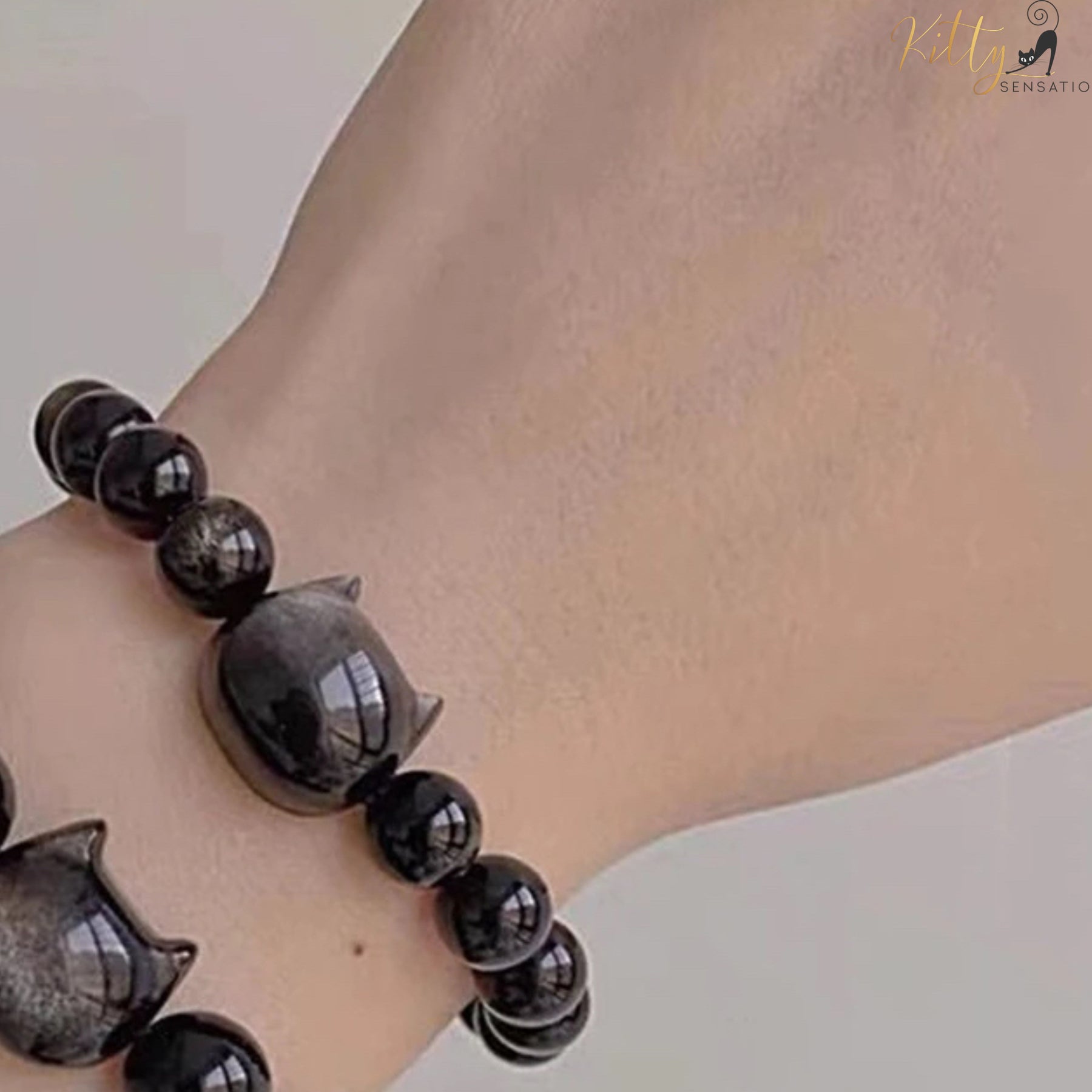 http://KittySensations.com Natural Obsidian Cat Bracelet - Adjustable Size ($51.99): https://kittysensations.com/products/natural-obsidian-cat-bracelet-adjustable-size