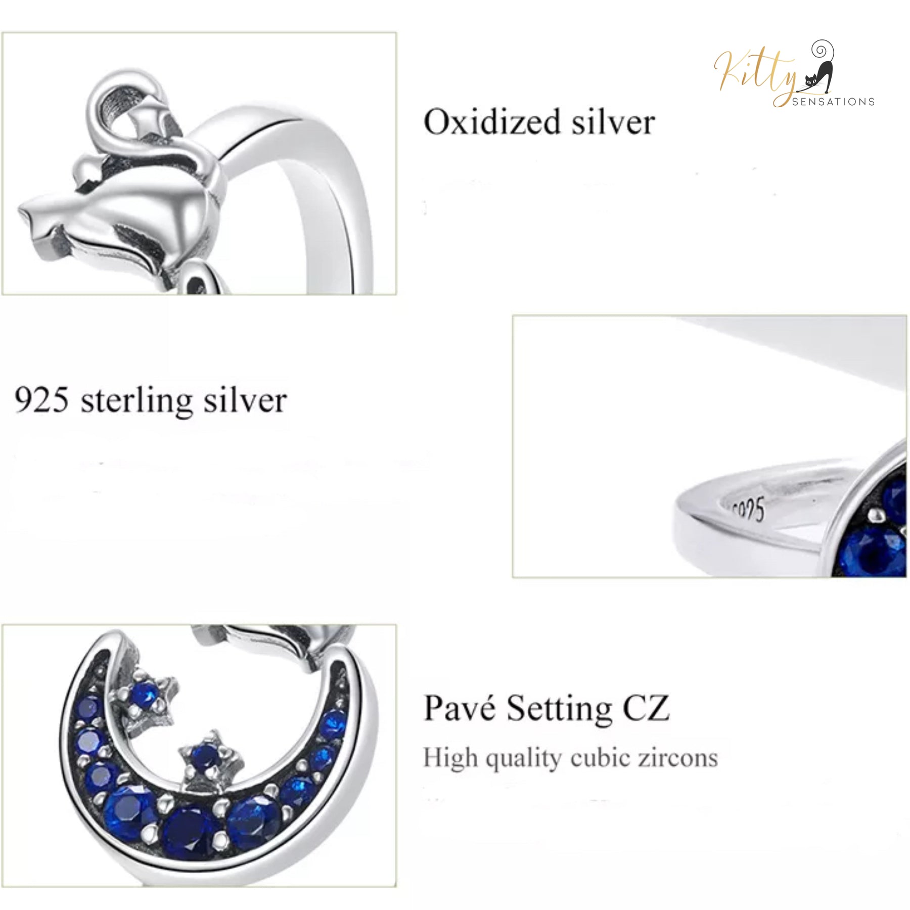 www.KittySensations.com Regal Blue Moon Cat Ring in Solid 925 Sterling Silver - Adjustable: https://www.kittysensations.com/products/blue-moon-cat-ring?_pos=1&_psq=BLUE&_ss=e&_v=1.0