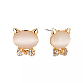 Bow Cat Natural Opal Stud Earrings (14K Gold Plated - Rose Gold or Yellow Gold)