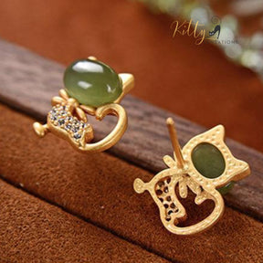 http://KittySensations.com Natural Jade Bow Cat CZ Stud Earrings in Solid 925 Sterling Silver (Gold Plated) ($31.05): https://kittysensations.com/products/natural-jade-bow-cat-cz-stud-earrings-in-solid-925-sterling-silver-gold-plated