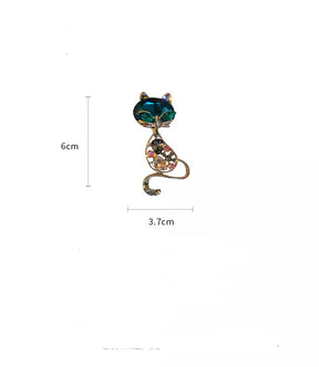 Teal Cat Brooch (18K Gold Plated)