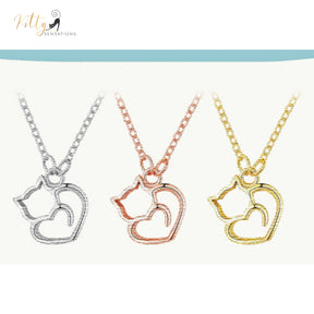 www.KittySensations.com: Cat Heart Necklace in Solid 925 Sterling Silver - Platinum or Gold Plated (Available in 3 Finishes) ($46.55): https://www.kittysensations.com/products/sterling-silver-cat-heart-necklace-platinum-plated