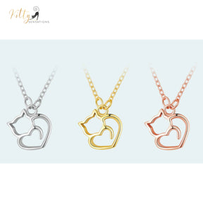 www.KittySensations.com: Cat Heart Necklace in Solid 925 Sterling Silver - Platinum or Gold Plated (Available in 3 Finishes) ($46.55): https://www.kittysensations.com/products/sterling-silver-cat-heart-necklace-platinum-plated