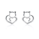Cat Heart Earrings in Solid 925 Sterling Silver
