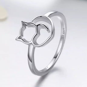 Cat Heart Ring in Solid 925 Sterling Silver