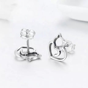 Cat Heart Earrings in Solid 925 Sterling Silver