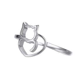 Cat Heart Ring in Solid 925 Sterling Silver