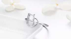 Cat Heart Ring in Solid 925 Sterling Silver