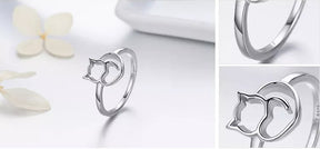 Cat Heart Ring in Solid 925 Sterling Silver