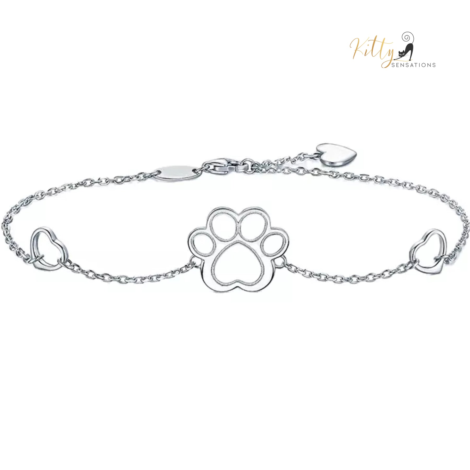 Cat Paw Bracelet in Solid 925 Sterling Silver (Platinum Plated)
