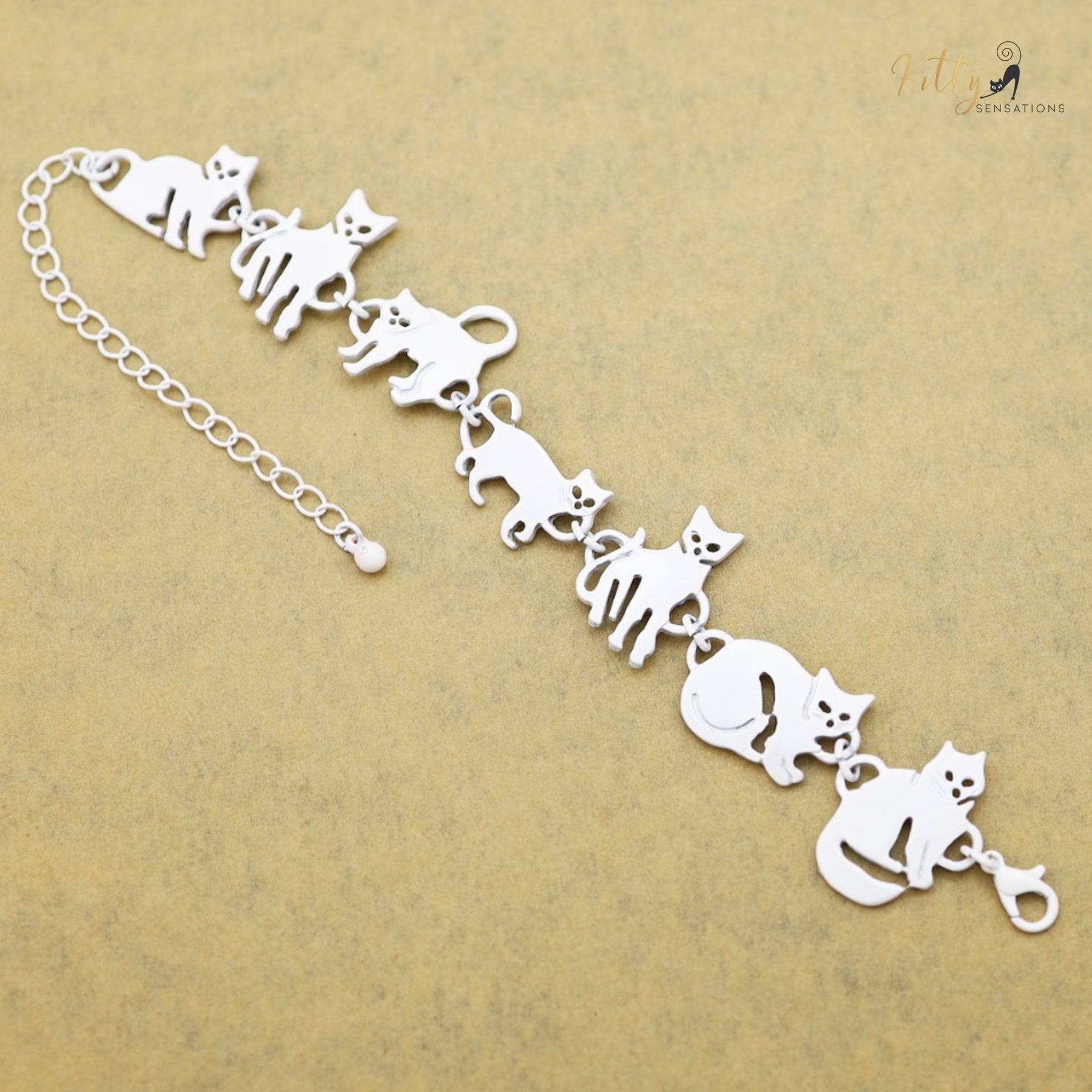 www.KittySensations.com Charm Chain Cat Bracelet - Gold and Silver Plated - Adjustable Size ($15.97): https://www.kittysensations.com/products/charm-chain-cat-bracelet-gold-and-silver-plated