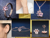 Natural Rose Quartz Cat Paw Set (Solid 925 Sterling Silver, 14K Rose Gold Plated)