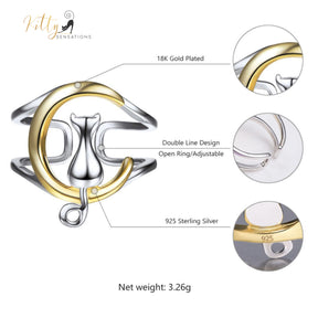 Complete Gold and Silver Moon Kitty Set in Solid 925 Sterling Silver (18K Gold Plated)