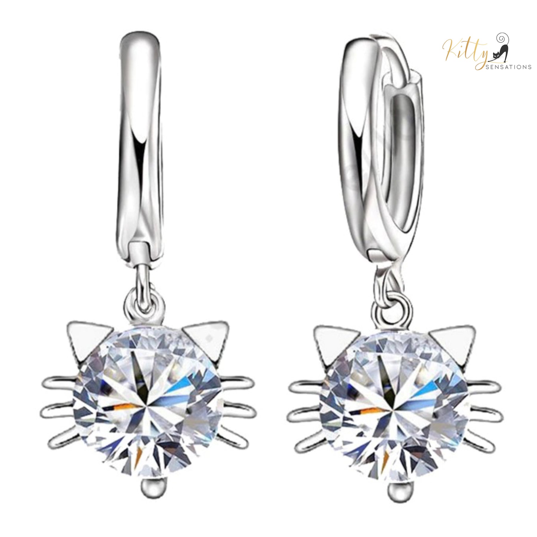 Cubic Zirconia Cat Earrings - Stud or Dangling - Your Choice! (Solid 925 Sterling Silver)