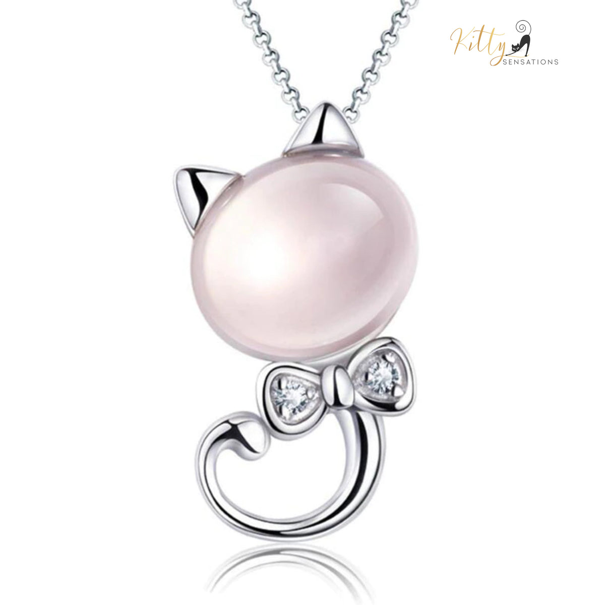 www.KittySensations.com Delicate Tea Pink Crystal Cat Pendant Necklace in Solid 925 Sterling Silver ($22.47): https://www.kittysensations.com/products/delicate-tea-pink-cat-pendant-necklace-in-solid-925-sterling-silver