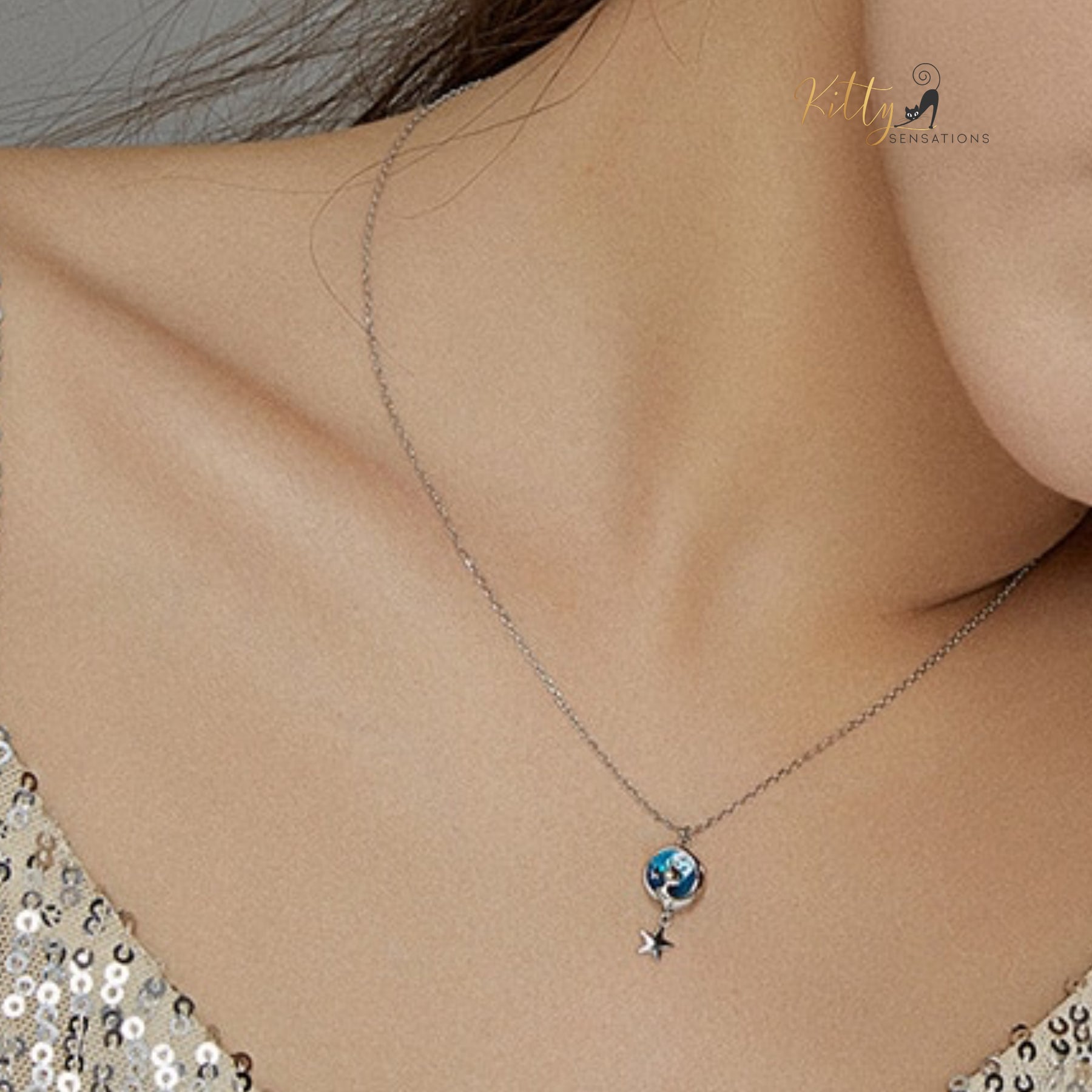 http://KittySensations.com Blue Enameled Moon Kitty Necklace in Solid 925 Sterling Silver ($58.20): https://kittysensations.com/products/blue-enameled-moon-kitty-necklace-in-solid-925-sterling-silver