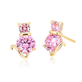 pink cat stud earrings with amethysts kittysensations