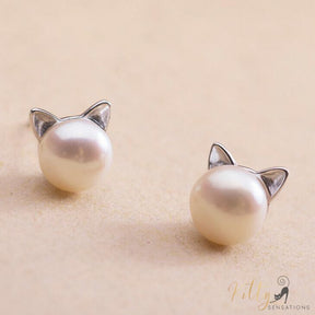 pearl cat earrings plated in 925 sterling silver kittysensations 4779958