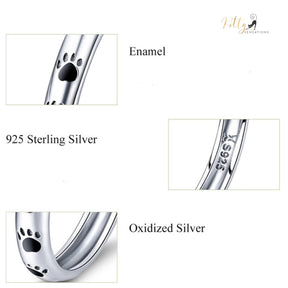 Enameled Kitty Paws Band Ring in Solid 925 Sterling Silver