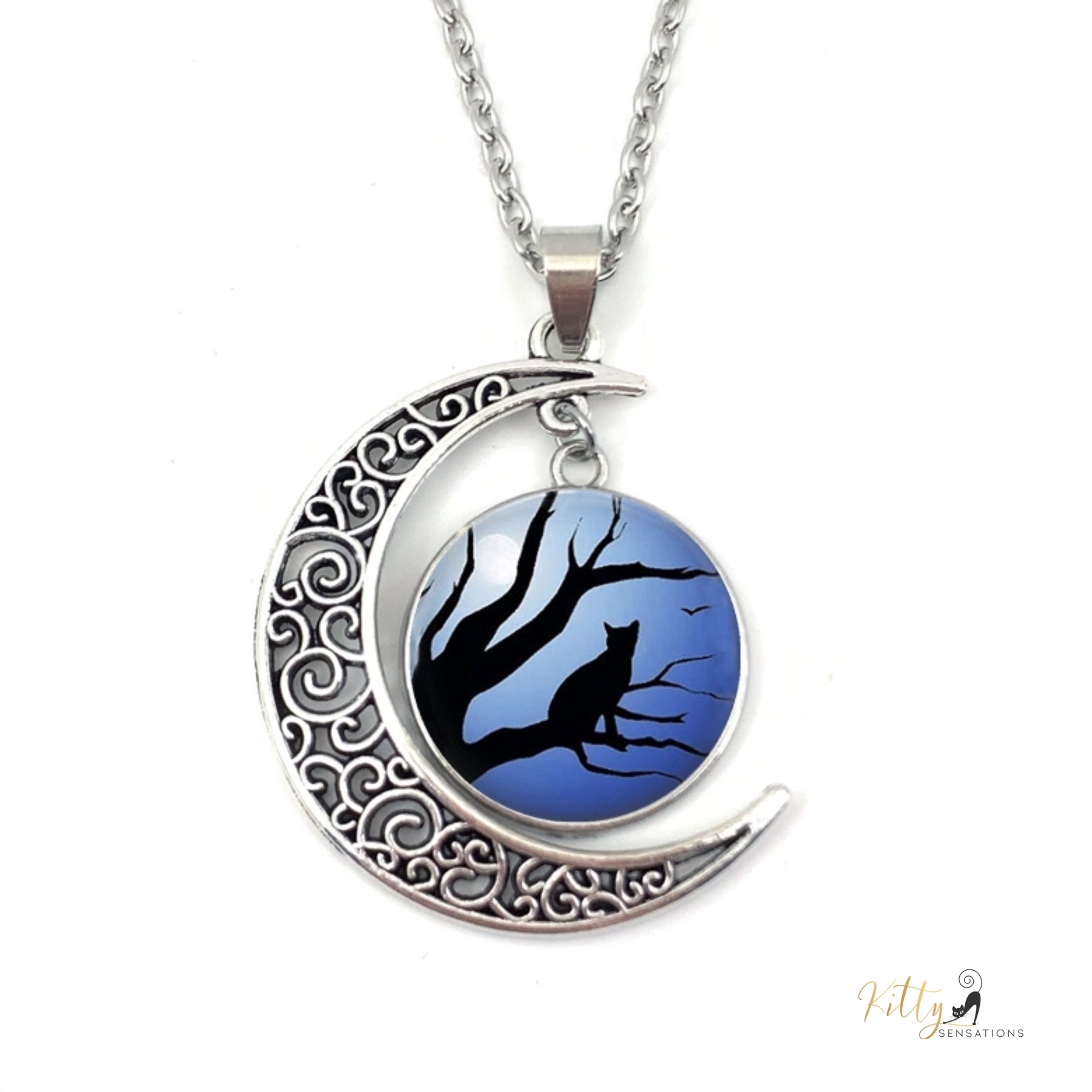 http://KittySensations.com: Filigree Crescent Kitty Necklace - Multiple Options ($14.78): https://kittysensations.com/products/filigree-crescent-kitty-necklace-multiple-options?variant=40225583431746