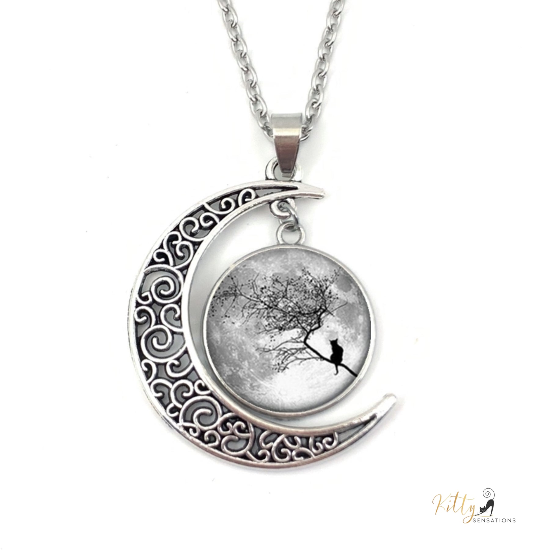 http://KittySensations.com: Filigree Crescent Kitty Necklace - Multiple Options ($14.78): https://kittysensations.com/products/filigree-crescent-kitty-necklace-multiple-options?variant=40225583431746