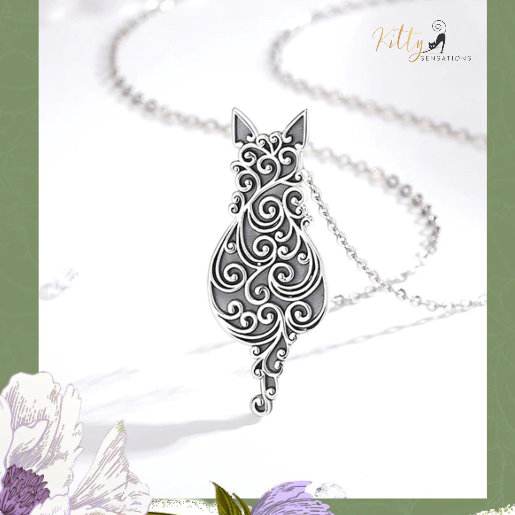 http://KittySensations.com Filigree Cat Over Solid 925 Sterling Silver Cat Necklace ($103.84): https://kittysensations.com/products/filigree-cat-over-solid-925-sterling-silver-cat-necklace