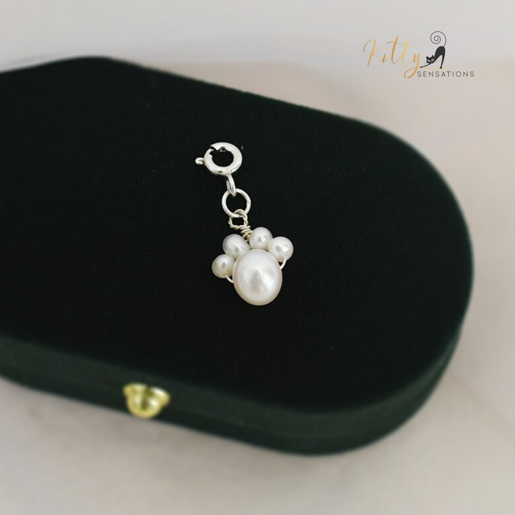 Natural Freshwater Pearls Bracelet with Detachable Kitty Paw Charm - Solid 925 Sterling Silver (Adjustable Length)
