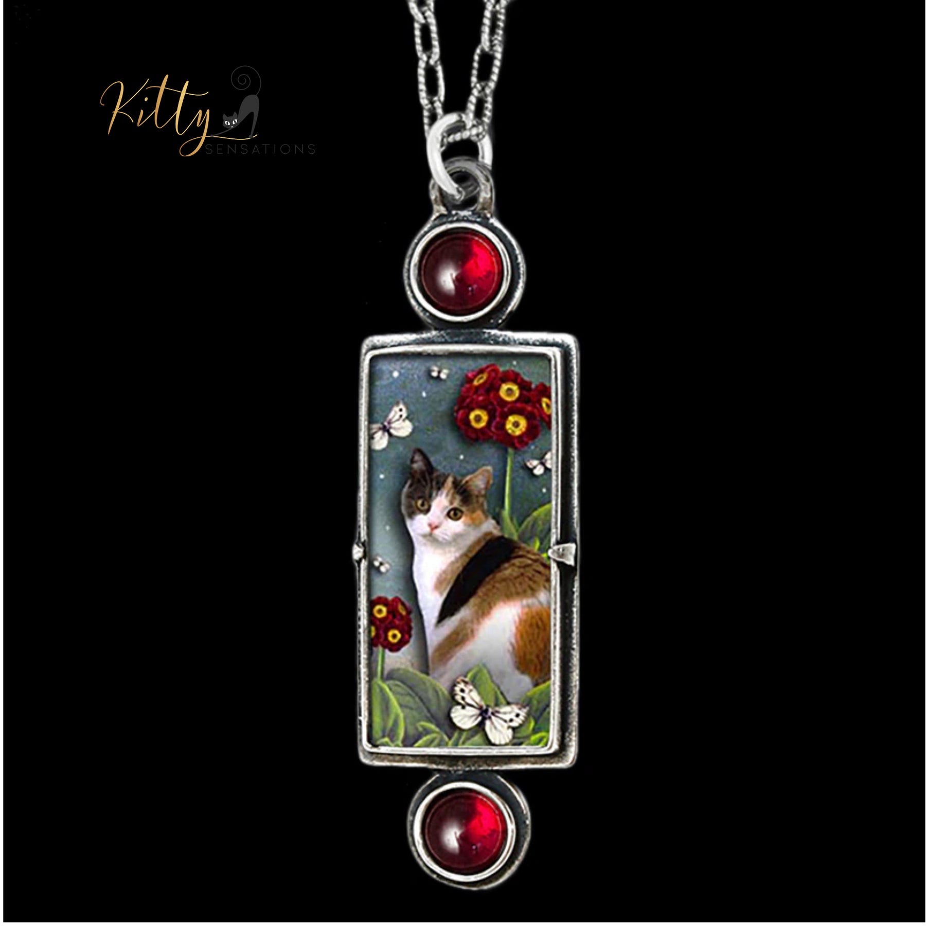 www.KittySensations.com: Two Garnets and A Kitty Necklace - Adjustable Length ($18.35): https://www.kittysensations.com/products/two-garnets-and-a-kitty-necklace
