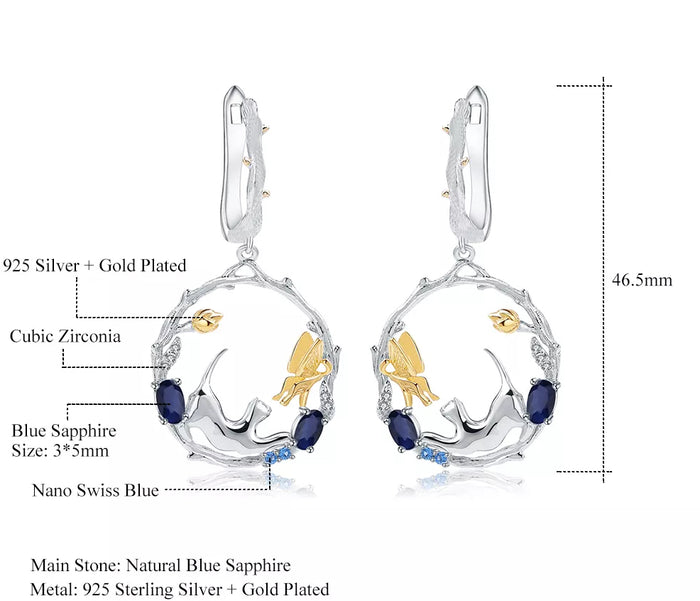 Natural Gemstone Fine Jewelry Cat Set in Solid 925 Sterling Silver and 18K Gold Plating