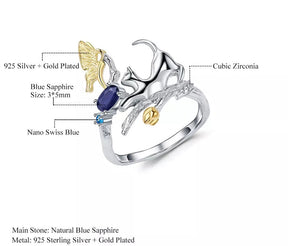 Natural Gemstone Fine Jewelry Cat Set in Solid 925 Sterling Silver and 18K Gold Plating