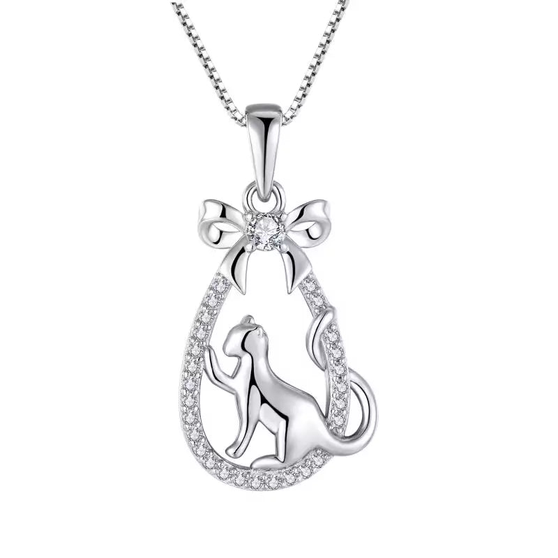 Gift Basket Cat Necklace in Solid 925 Sterling Silver